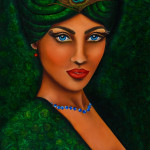 Cheia din puzzle, ulei pe panza & mixed media (pana paun), 2018, (100x50cm)
Ea imparte verdele in doi, purtand la gat perle Cobalt Blue,
Pe care le asorteaza cu ochii cu care te priveste.
Deodata inroseste in tot ce e adevarat.
Dar de ce a inrosit la tine?
Fulgerul inocentei, orbirea adevarului,
Cea mai sincera emotie, in sange-i alearga
Ca doi nebuni: Neasteptatul joc si fantezia,
Si secretul care le uneste:
Dragostea.
The key to the puzzle, oil on canvas& mixed media (peacock feather), 2018, (100x50cm)
She splits the greens in two, wearing the pearls of Cobalt Blue
To match the eyes now starring at you.
Suddenly she blushes away all that is true,
But why is she blushing at you?
The strike of the innocence, the blindness of truth,
The most sincere emotion, the color of blood,
Running inside like crazy do:
The unexpected game and fantasy,
The secret that puzzles the two,
Love.