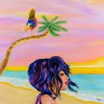 Cantec pentru rasarit de Soare, ulei pe panza, 2018, (100x100cm)
Pe o plaja tropicala, cocosul invoca precis zorii zilei.
Esti acolo pentru spectacolul de lumini colorate.
Pe care Cerul il danseaza pentru voi.
Ai vrea sa respiri dar nu vrei sa pierzi nicio transformare:
Cerul Roz imbratisand pe Marele Alb.
Magnific!
Song for the Sunrise, oil on canvas, 2018, (100x100cm)
On a tropical beach, the rooster decisively invokes the dawns.
You are there for the colored lights show.
That the sky is dancing for you.
You would like to breath, but you don’t want to miss a transformation:
The Pink Sky hugging The Big White.
Magnificent!