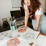 Maria Costake creating her silk scarves with her own botanical art drawings