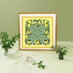 Eșarfa Matase Lamai in ramă _ Lemons Silk Scarf in frame_80x80 cm_EUR 500.00