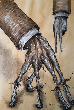 14-Mana este organul cu care ne agatam cu disperare de materialitatea vietii, mana care prin intermediul degetelor se transforma in picioare./
The hand is the organ that we use to desperately cling on to the materiality of life; the hand stretches out its fingers to become a foot.